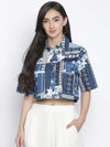 Blezzi Blue Printed Women Crop Shirt