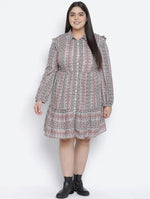 Cantallic Geometric Print Button-Down Plus Size Dress