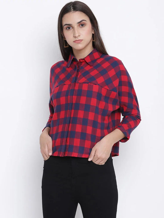 Doring Red Brush Check Women Shirt