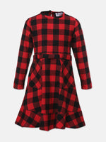 Boot red brush check girl dress