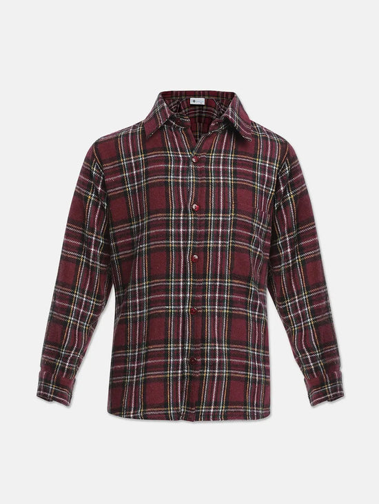 Adorballic Wine Color Brush Check Boy Shirt