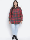 Edgy Red Brush Check Plus Szie Women Shirt