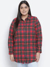 Edgy Red Brush Check Plus Szie Women Shirt