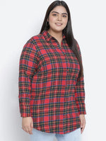 Edgy Red Brush Check Plus Szie Women Shirt