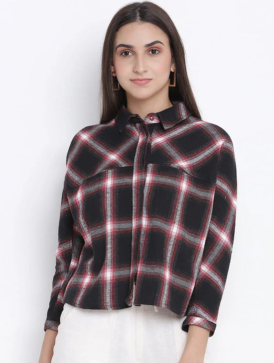 Sobber Black Brush Check Women Shirt