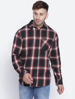 Vagger Black Cotton Brush Check Men Shirt