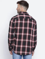 Vagger Black Cotton Brush Check Men Shirt