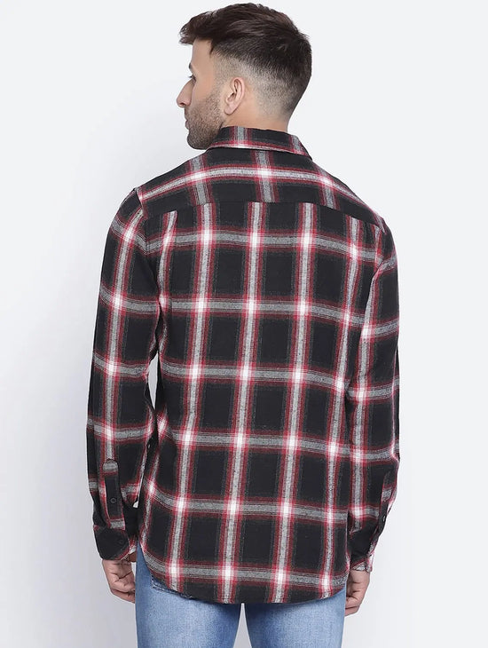 Vagger Black Cotton Brush Check Men Shirt