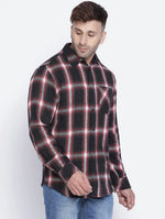 Vagger Black Cotton Brush Check Men Shirt