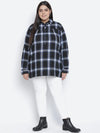 Iceberg blue brush check plus size women tunic