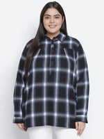 Iceberg blue brush check plus size women tunic