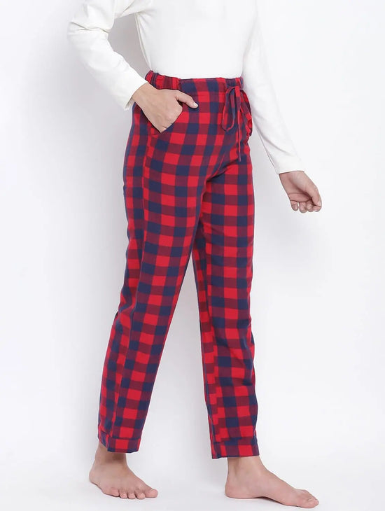 Raddic Red Brush Check Women Nightwear Pajama