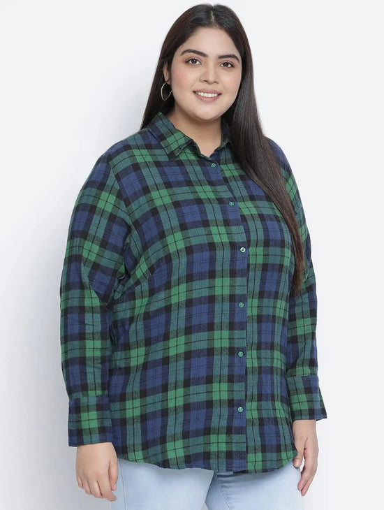 Femnine Green Brush Check Women Shirt