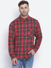 Warm red brush check men shirt