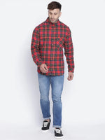 Warm red brush check men shirt