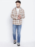 Banish Brown Brush Check Men Hooded Shirt