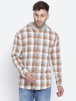 Banish Brown Brush Check Men Hooded Shirt