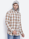 Banish Brown Brush Check Men Hooded Shirt