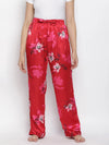 Glories Red Satin Florestic Women Nightwear Pajama