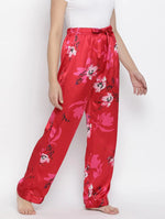 Glories Red Satin Florestic Women Nightwear Pajama