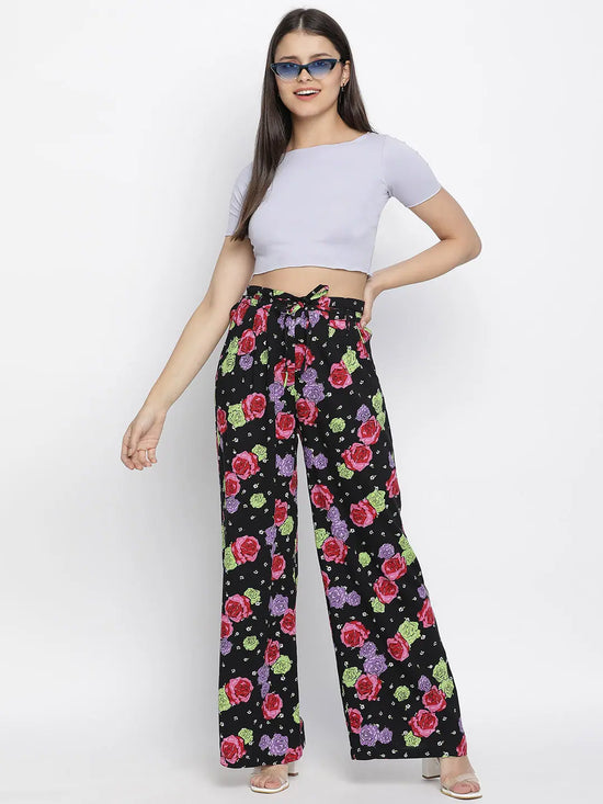 Chic floral print highwaisted women pants