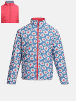 Women Printed Light Blue Collared Neck Full Sleeve Jacket