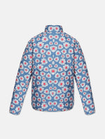 Women Printed Light Blue Collared Neck Full Sleeve Jacket