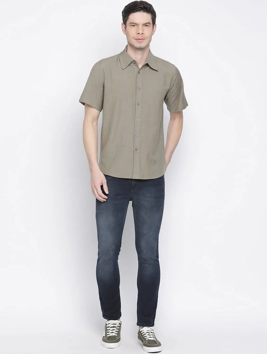 Grroomed Solid Beige Men Shirt