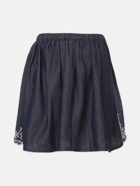 Denim Blue Printed Cotton Meld Girl Skirt