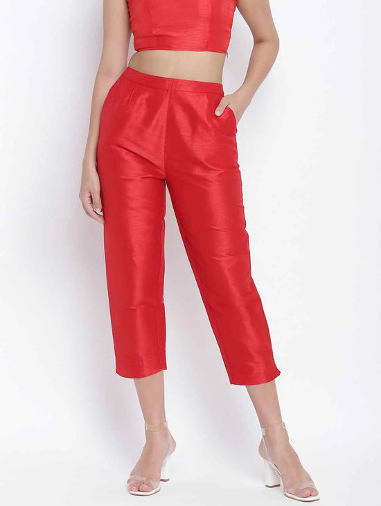 Heartly Red Dupion Silk Women Pant