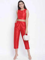 Heartly Red Dupion Silk Women Pant