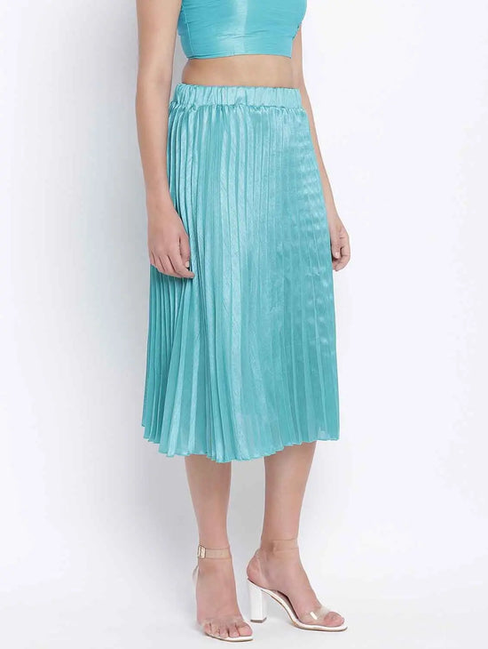 Cold Turq Pleated Women Skirt