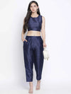 Romanlic Navy Blue Dupion Silk Women Pant