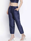 Romanlic Navy Blue Dupion Silk Women Pant