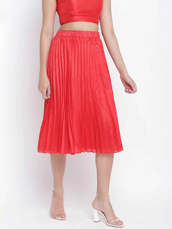 Hearted Red Pleated Women Skirt