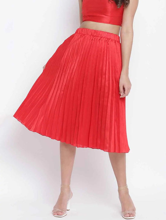 Hearted Red Pleated Women Skirt