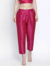 Ivolic Solid Pink Dupion Silk Women Pant