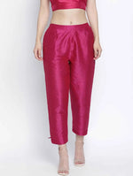 Ivolic Solid Pink Dupion Silk Women Pant