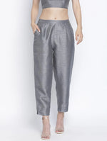 Soild Grey Dupion Silk Women Pant