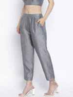 Soild Grey Dupion Silk Women Pant