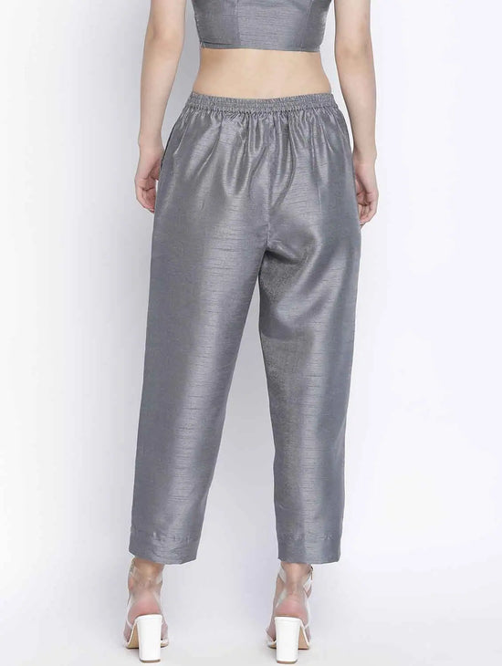 Soild Grey Dupion Silk Women Pant