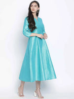 Glazing Turq Dupion Silk Women Long Dress