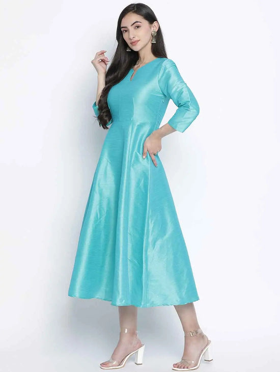 Glazing Turq Dupion Silk Women Long Dress