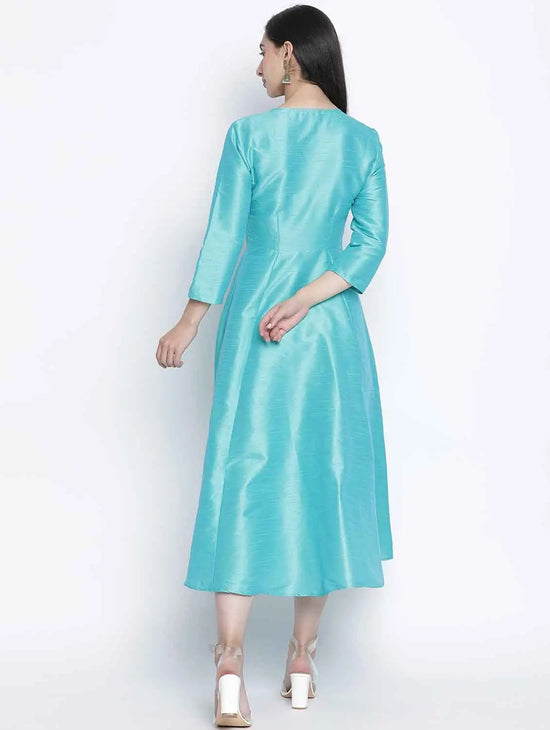 Glazing Turq Dupion Silk Women Long Dress