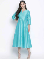 Glazing Turq Dupion Silk Women Long Dress