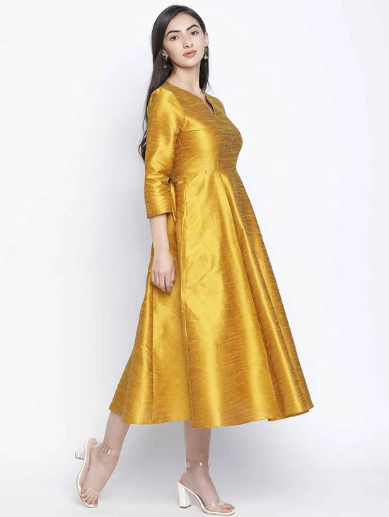 Glitter Gold Dupion Silk Women Long Dress