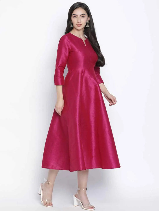 Razzle Pink Dupion Silk Women Long Dress