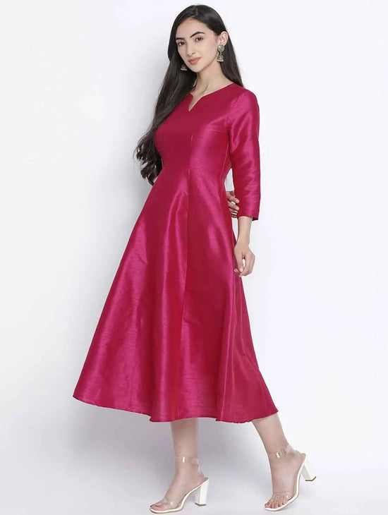 Razzle Pink Dupion Silk Women Long Dress