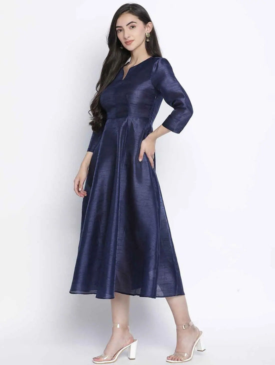 Lazzle Navy Blue Dupion Silk Women Long Dress