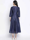 Lazzle Navy Blue Dupion Silk Women Long Dress